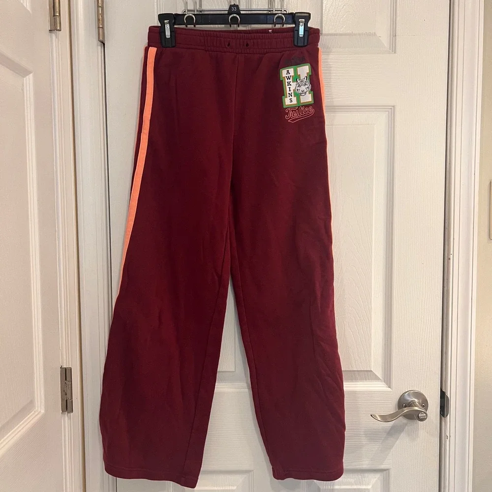 Justice Stranger Things Hawkins High Wide‎ Leg Sweatpants Burgundy Girls L 12/14